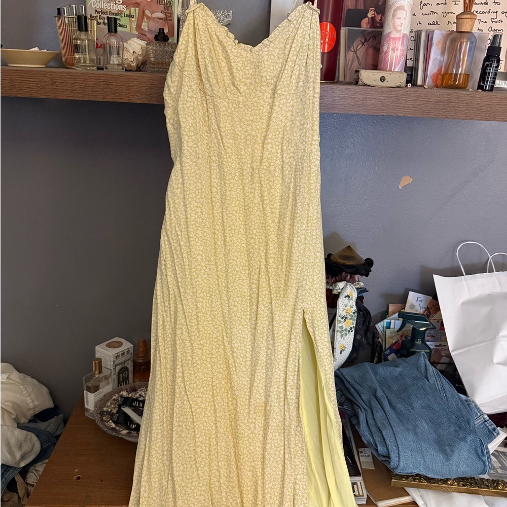audrey Pale Spring greenFloral Maxi Slip Dress with Side Slit